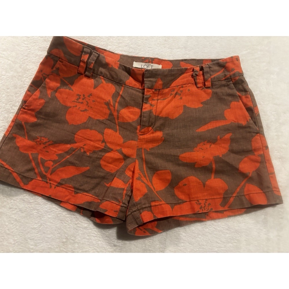 Ann Taylor Loft Shorts Women's 10 Floral Print Casual Preppy Summer Linen Cotton